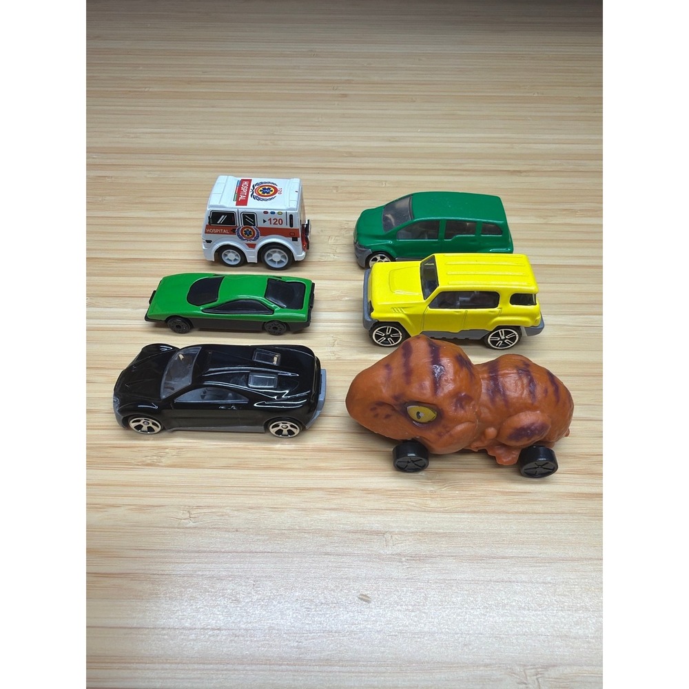 6 Pc Toy Vehicle Lot Dinosaur Car Ambulance SUV Sports Cars - Picture 4 of 5